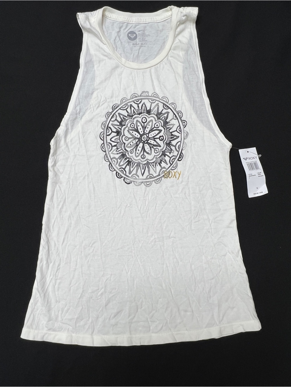 Roxy Mandela Muscle Tank Top White Graphic Sleeveless Shirt Size Small NWT